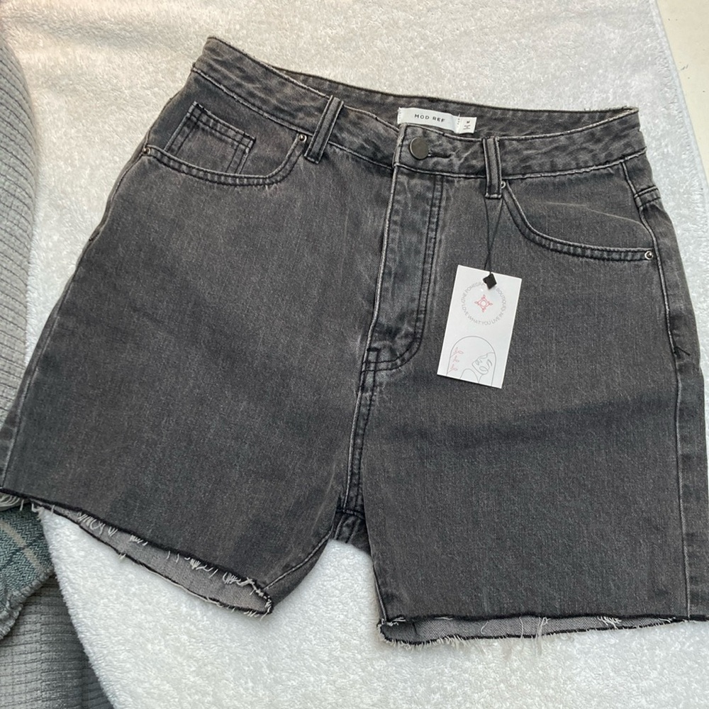 Mod Ref Black Jean Shorts High-Waisted Rigid Denim